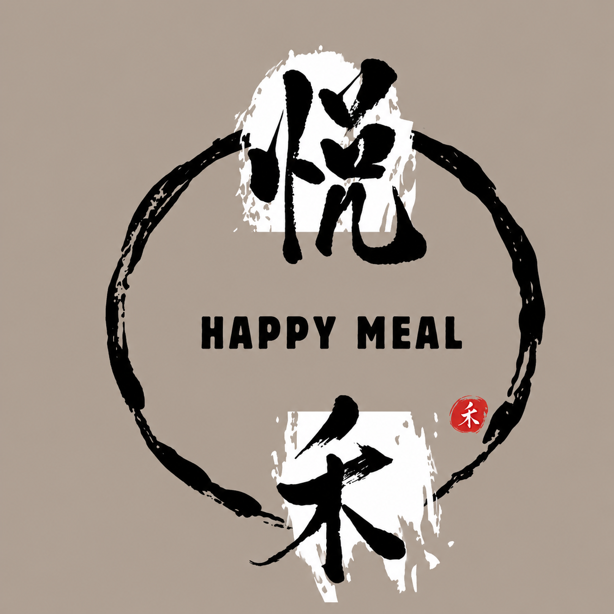 YUEHE ink-circle seal: 悦, HAPPY MEAL, 禾
